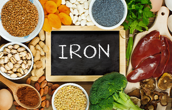 Image of iron rich foods, such as liver, dried beans, and nuts